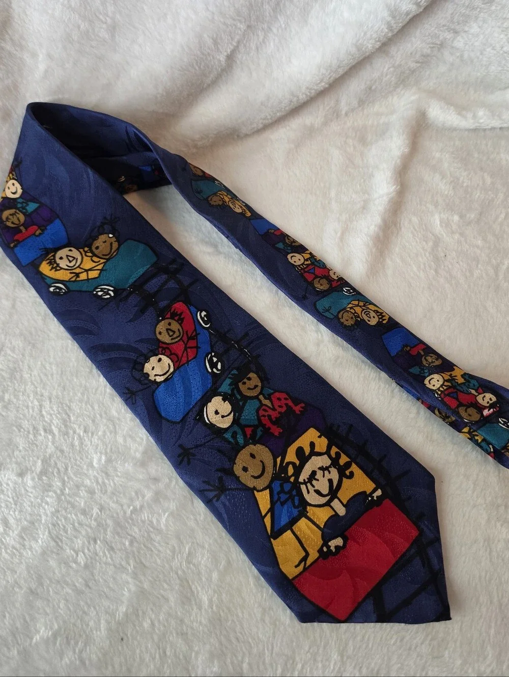 Children's Navy Blue Necktie with Colorful Cartoon Rollercoaster Print Tie